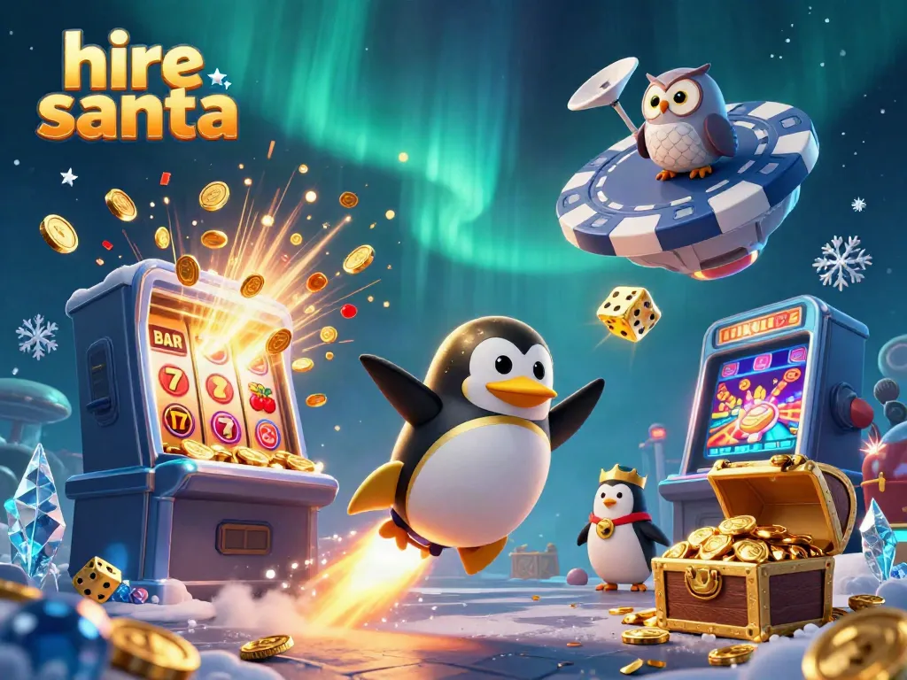 Hire Santa with fun gaming elements promoting a festive casino atmosphere.